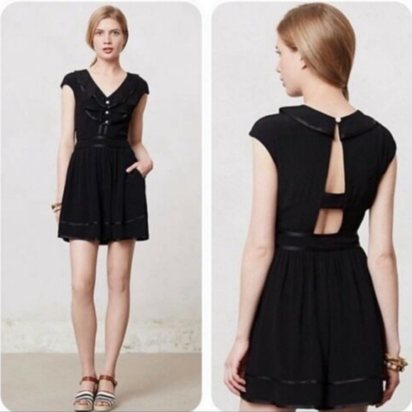 Anthropologie Elevenses Alexa Ruffle Black Romper Size 6 Small - Picture 1 of 15